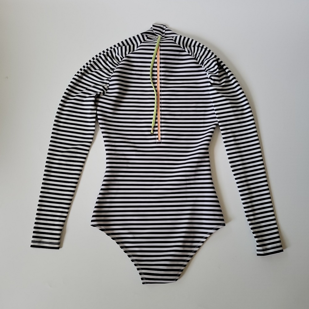 Seea Black and White Striped Long Sleeve One-Piece Swimsuit - Picture 3 of 12